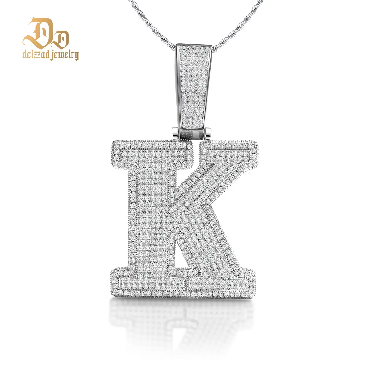 [Buy One Get Free Necklace] Delzzad Hip Hop Large Letter Zirconia Alphbet Pendant Birthday Anniversary Mother's Day Gifts for Men Women