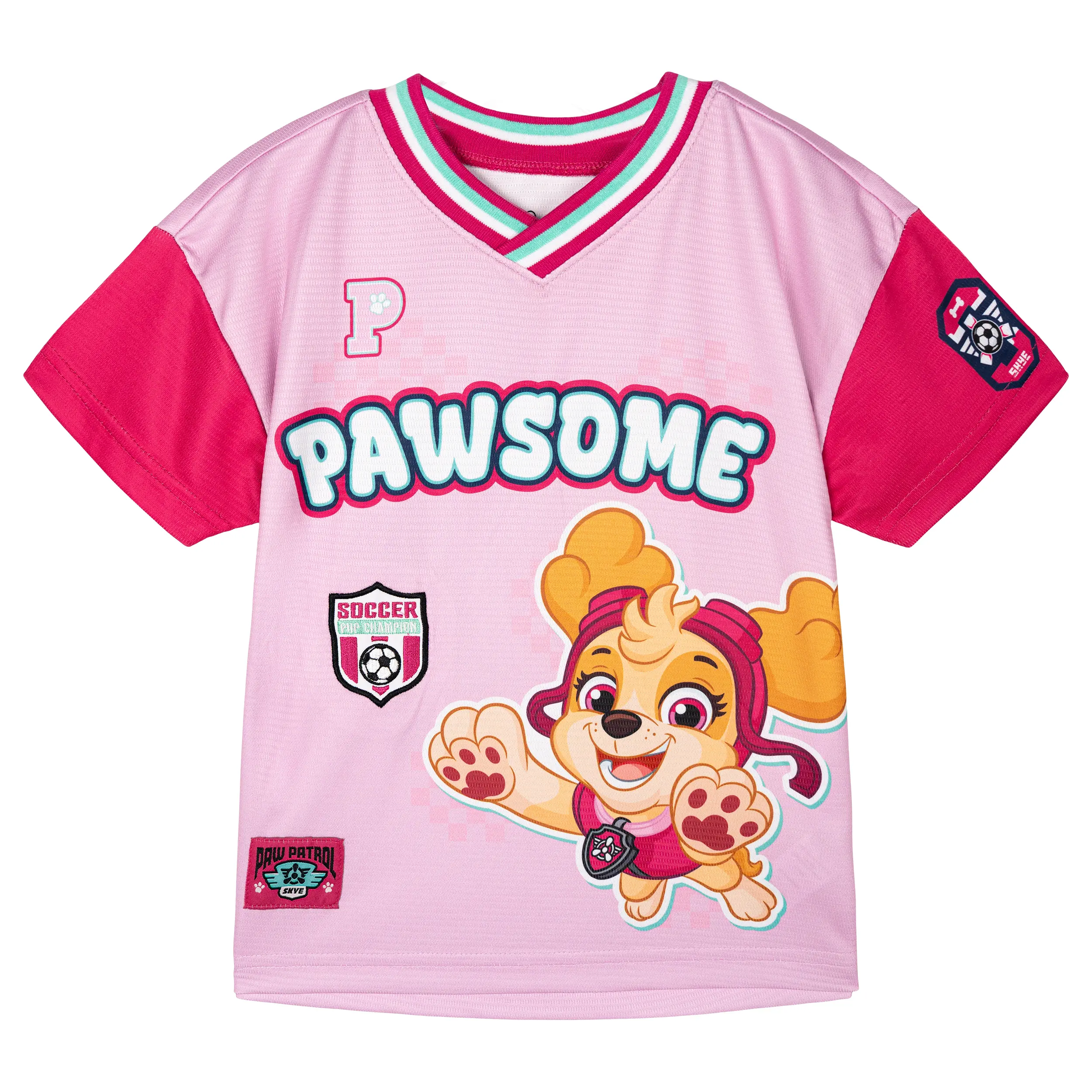 Paw Patrol Skye Girls' Athletic Checkerboard Mesh Short Sleeve Soccer Jersey Pink Toddler to Big Kid
