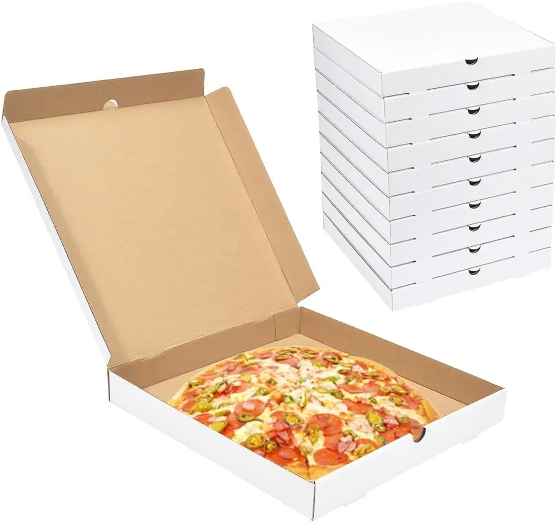White Corrugated Cardboard Pizza Boxes 14x14x2 Inch10 Pack | Large Pizza Box for Homemade Pizza,Food, Donut and Pies