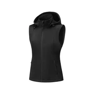 Women's Hooded Softshell Vest Fleece Lined Windproof Zip Up Sleeveless Jacket Lightweight Coat for Running