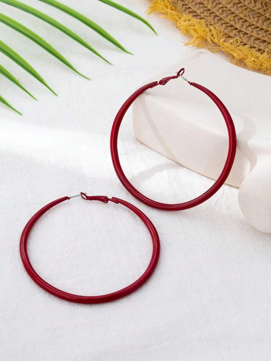 Retro Fashionable Spray-Painted Red Hoop Earrings, Versatile Jewelry Design Gift For Women