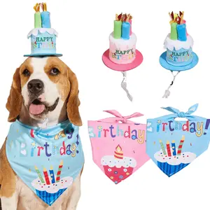 Set of 2 Pet Items Featuring a "Happy Birthday" Theme, Including a Hat Adorned with a Birthday Cake And a Collar Scarf - Complete with a Decorative Headband, Party Hat