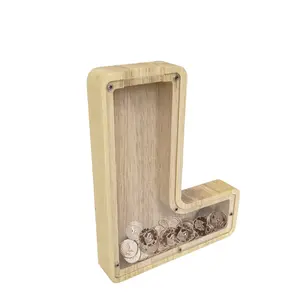 FixtureDisplays®  First Name Initial Personalized 7" Tall Wooden Kids Letter Piggy Bank Custom Name Coin Bank, Wood Alphabet Letter Bank Money Box Birthday Home Decoration - Letter "L" 15553-L-NF
