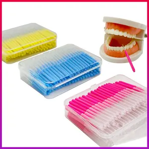 2026 New 100pcs Soft Nylon Interdental Brushes in Blue, Rose, Yellow - Durable & Portable for Oral & Oral Care, Gentle on Gums with Elastic Steel Wire, Ideal for Travel & Home Use, Gum and Teeth Cleaner, Oral Care Tools