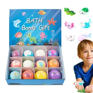 12 Pcs Kids Bath Bombs with Surprise Ocean Toys Inside, Natural Bubble Bath Fizzers Set (12 Scents), Fun Birthday Gifts for Boys & Girls