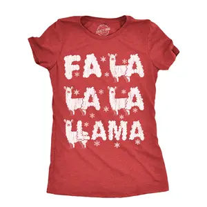 Womens Fa La La La Llama T Shirt Funny Xmas Parody Song Joke Tee for Ladies Funny Womens T Shirts Cute Vintage Fashion Casual Ladies T-Shirt Gift Christmas Tops for Women Funny Animal Top Women's Novelty Tees Red  -