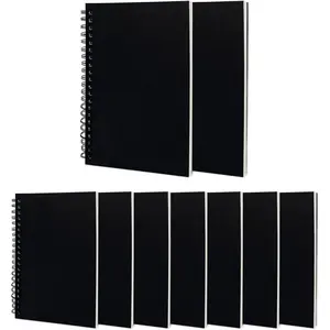 Blank Spiral Notebook, 9-Pack, Soft Cover, Sketch Book, 100 Pages / 50 Sheets, 7.5 inch x 5.1 inch, 100GSM, (Black)