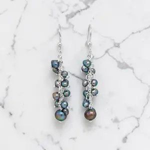 Gray Cultured Pearl Drop Earrings in 925 Sterling Silver