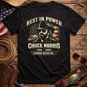 Chuck Norris Rest In Power Legends Never Die T Shirt, Vintage Retro Graphic Tee Tribute Shirt Movie Legend Fan Tee, Trendy Action Hero Quote Tshirt For Men And Women, Unisex Casual Graphic T-Shirts