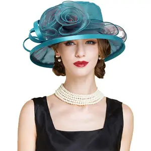 Flat Top Sun Visor Hats for Women Floral Bride Wedding Fascinator Hat Bucket Hat  Party Derby Cap