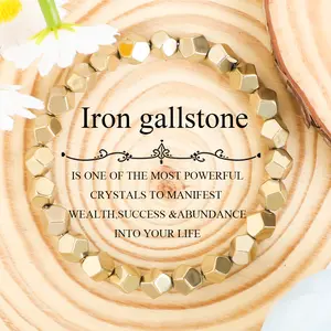 GADASLUY  Handmade Natural Stone Bracelet with Golden-Tone Beads - 8mm Round Lucky Charm, Unisex Retro Jewelry for Men & Women, Bohemian Style Protection & Wealth Gift, Bohemian Jewelry, Polished Finish Beads