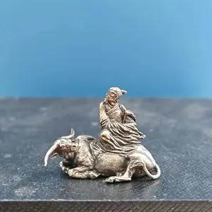 Brass Laozi Enlightenment Bonsai Rock Landscape Fish Tank Aquarium Ornament, Laozi Emerging Statue Metal Model Figurine, Riding Bull Old King Sculpture