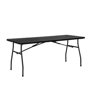 6 Foot Fold-in-Half Plastic Table Indoor Outdoor Scratch Resistant Stain UV Damage Built-in Carry Handle Portable