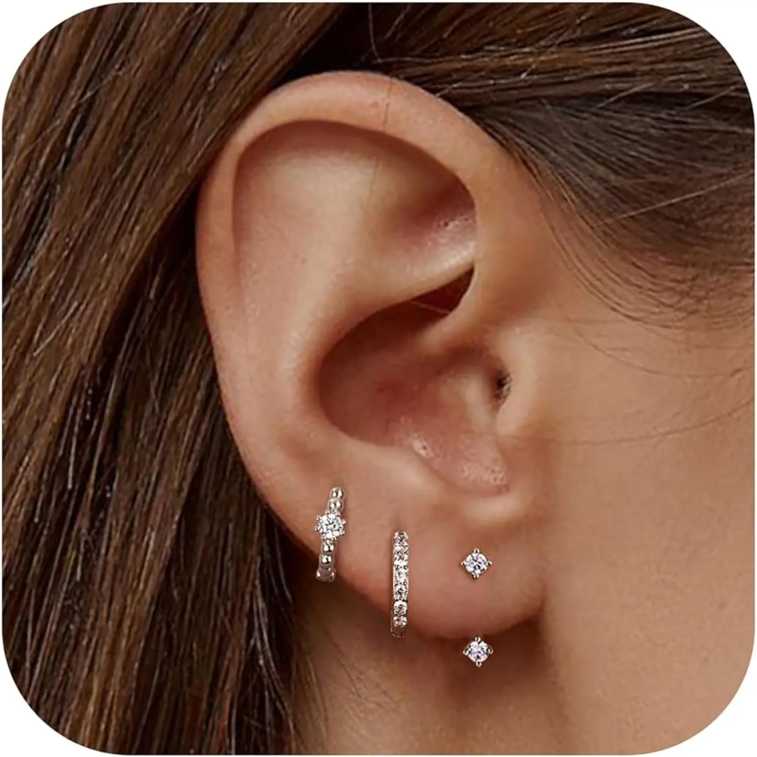 MILACOLATO Women's 3-Pair Hypoallergenic Nickel-Free Dainty Small Stud Earrings Jewelry Set, 14 Karat Gold-Plated Stacking Set with Diverse Styles for Multiple Piercings & Daily Wear, Hypoallergenic Earrings, Earring Stacks, Jewelry Stack