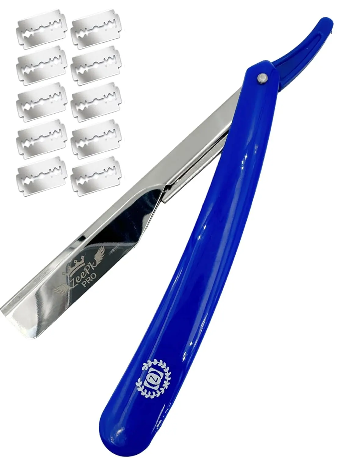 Men's Stainless Manual Non-Mechanical Straight Razor Pack (Red) - Smooth Shave, 10 Disposable Blue Blades