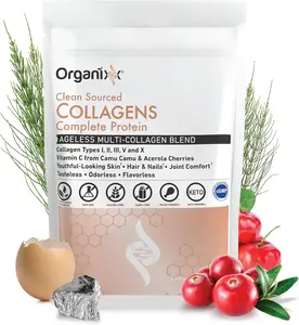 Organixx Collagen Complete Protein Peptides Powder – Dietary Supplement with Vitamin C, Types 1,2,3,5,X Hydrolyzed Collagen, Gluten-Free, Clean-Sourced, Unflavored for Skin Care, Bone & Joint Health