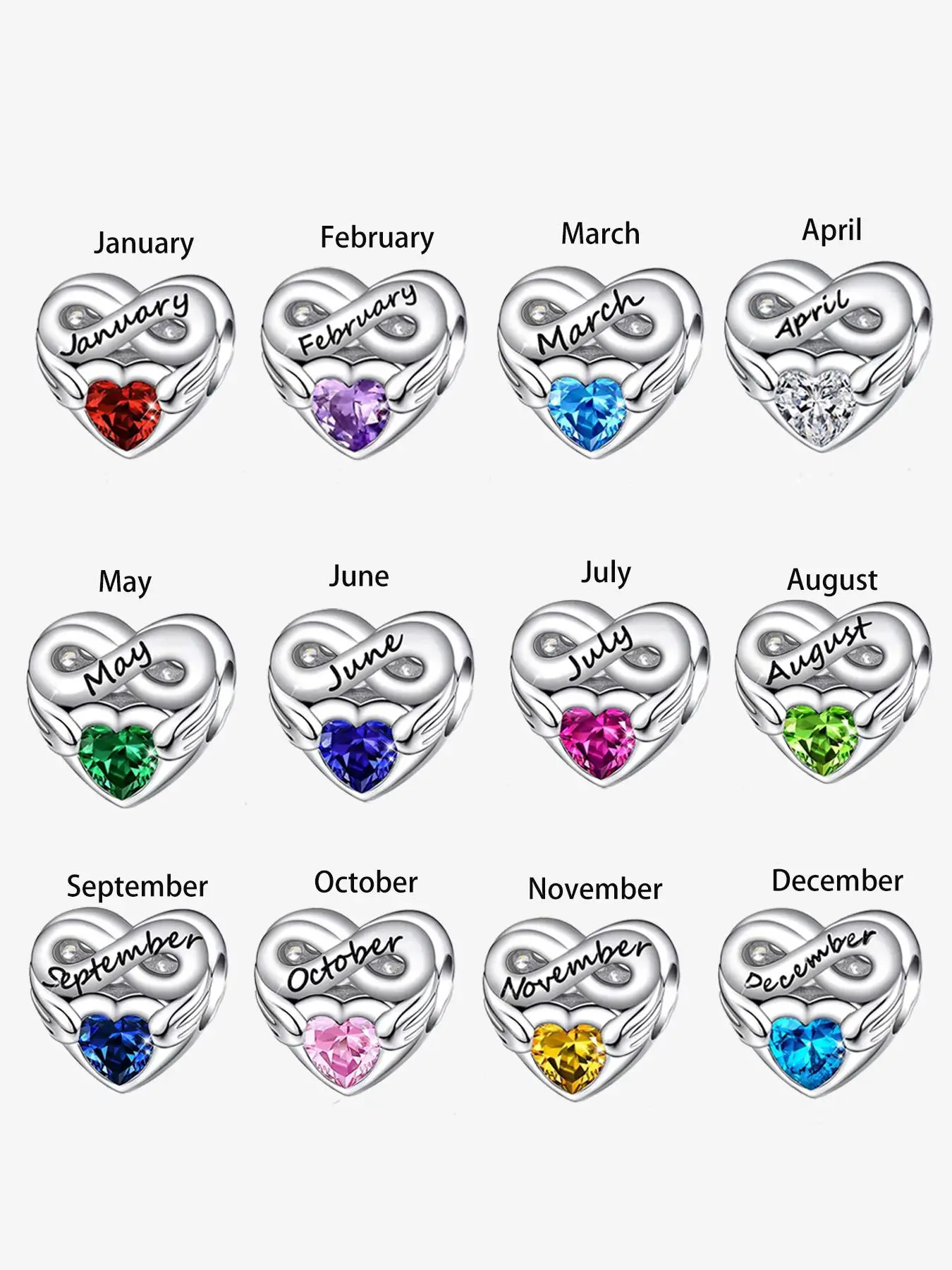 Heart Shaped Rhinestone Decor Month Series Themed Design Pendant, Charm Necklace DIY, Fashionable Jewelry Accessories for Women & Girls, Exquisite Jew