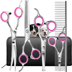 7PCS/Sedt Professional Pet Dog Grooming Scissors Set Straight Curved Thinning Shear, Dog Scissors for Grooming Grooming Scissor for Dogs, Cats and Other Animals