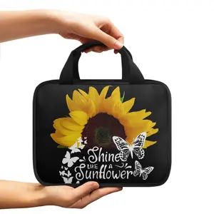 Sunflower Butterfly Print Bible Cover for Women,Portable Bible Carrying Church Bag with Handle
