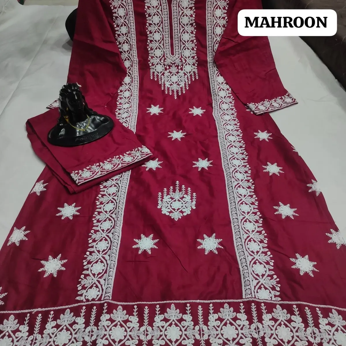 Rayon Embroidered Designer Kurti With Palazzo, chikankari kurta set with dupatta