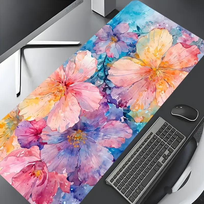 Colorful Watercolor Floral Large Gaming Mouse Pad, Washable Rubber Extended Desk Mat with Non-Slip Base, Girly Aesthetic Home Office Decor, Mouse Pads for Desk, Computer Desk Accessories, Gaming Desk Accessory, Christian Gifts for Women