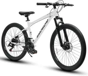 26 Inch Mountain Bike Front Suspension, 21-Speed Mountain Bicycle with Carbon Steel Frame/Aluminium Alloy Frame and Dual Disc Brakes, MTB Bike for Men Women Outdoor Trail Commuter