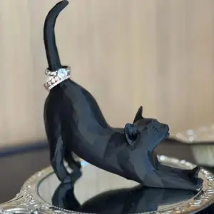 Black Cat Ring Holder - Durable Plastic Desktop Jewelry Holder | Bridal Wedding Decor & Gift