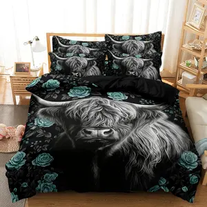 3pcs Set, Featuring a Soft And Comfortable Yak Duvet Cover, a Rose Duvet Cover, Double Cow Pattern Duvet Covers, And a Green Rose Duvet Cover, Duvet Cover Sets (Includes 1 Duvet Cover + 2 Pillowcase, Pillow Insert Not Included)