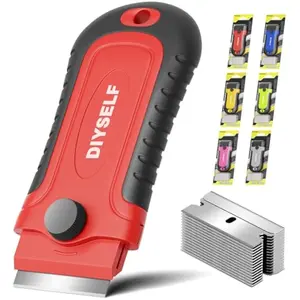 Razor Blade Scraper Tool with 15 Extra Blades, Multi-Surface Cleaning Scraper for Glass, Cooktop, Oven & Paint Removal, Built-in Blade Storage