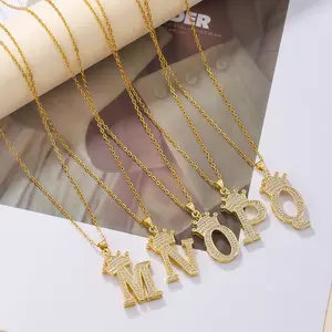 Fashionable Gold Diamond Crown Uppercase Letter Popular Pendant Necklace, Suitable For Daily Use, Festivals, Parties, Gifts Jewelry Set