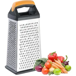 4-Sided Box Cheese Grater with Handle, Stainless Steel Vegetable Slicer Food Shredder for Grate Cheeses Shred Veggies, 9.25inch Kitchen Gadget Tools