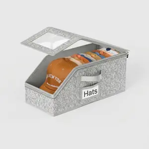 Hat Storage Organizer Box with Clear Lid, Fabric Baseball Cap Holder for Closet & Shelves