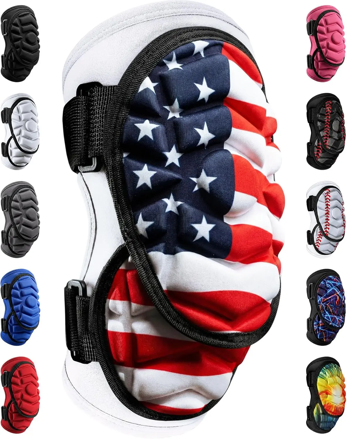Exxact Sports Defender Plus Elbow Guard - Elbow Pad with USA Flag Design, Breathable Arm Brace, Adjustable Straps, Advanced Impact Protection for Youth Softball & Baseball Batters