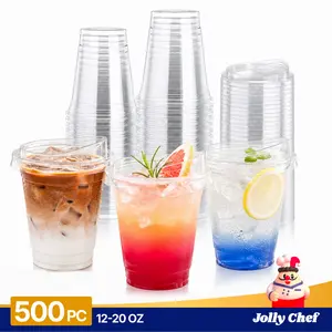 100pc 12oz/16oz/20oz/24oz Bulk Plastic Cups with Direct- Lids Disposable Coffee Protein Shake and Juice cup Cups Round Bases No Handles Portable Birthdays Wedding Parties| BPA Free PET Reusable Large party drink iced Pop Cups Cocktail Cups