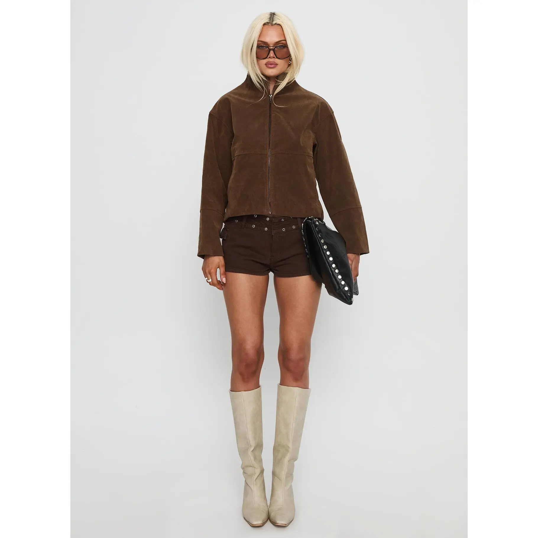 Jessalynn Faux Suede Zip Through Jacket Brown - TikTok Shop