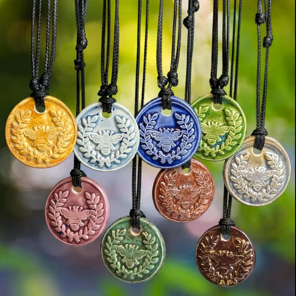Bumble Bee Bug Insect Cottagecore Ceramic Wax Seal Pendant Hippie Whimsical Choker Adjustable Cord Necklace Clay Charms Celestial