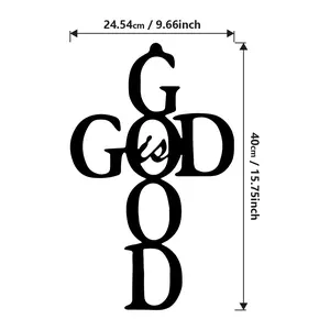 God is Good Metal Wall Art Religious Cross Steel Sign Minimalist Christian Decor Jesus Passion Hanging Christmas Gifts Handmade Wooden Catholic Crucifix Gothic Rosary Ornaments 24.54cm x 40cm Decoration