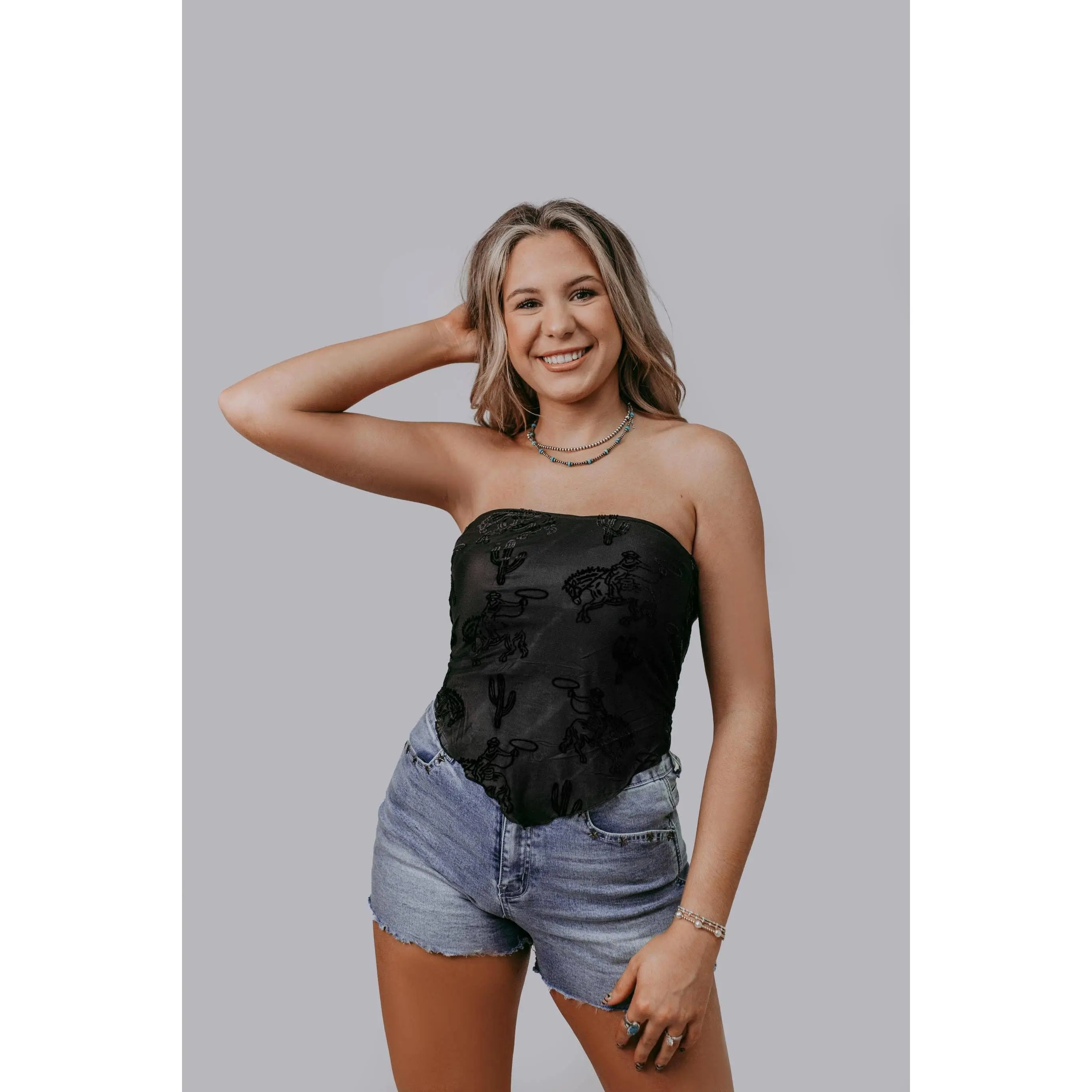 Printed Mesh Tube Top