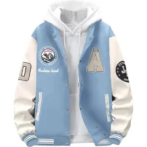 Men's Letter Print Varsity Jacket Color Block Streetwear Bomer Baseball Jacket