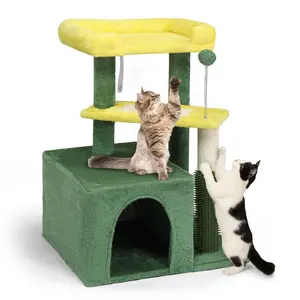 Cat Tree 27in Small Cat Tower, Multi-Level Cat Tree Tower with Cat Scratching Post and Pad, Cozy Cat Condo, Padded Top Bed for Kittens and Indoor Cats