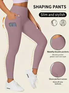 Women's High Waist Yoga Leggings with Phone Pocket, Elastic Sports Pants for Running, Outdoor Sports, Gym, Winter Daily Wear