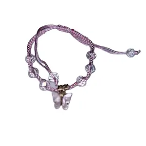 Adjustable Pink Yarn Butterfly Bracelet for Women