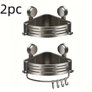 Set of 2 Suction Cup Triangular Baskets for Bathroom, Bathroom Organizer, Corner Wall-Mounted No-Drill Design, Ideal for Washbasin & Toilet Storage