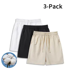3-Pack Cotton Linen Drawstring Shorts | Elastic Waist Loose Fit Casual Summer Shorts