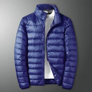 Men's Stylish Royal Blue Puffer Jacket - Lightweight & Packable, Stand Collar Design, A Must-Have For Fall/Winter Trends & Outdoor Style