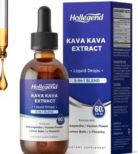 Kava Kava Root Extract Liquid Drops, 5 in 1 Blend with Ashwagandha, Lemon Balm, L-Theanine, Kava Tincture Supplement for Stress Relief, Sleep, Brain Health, 2 Fl Oz
