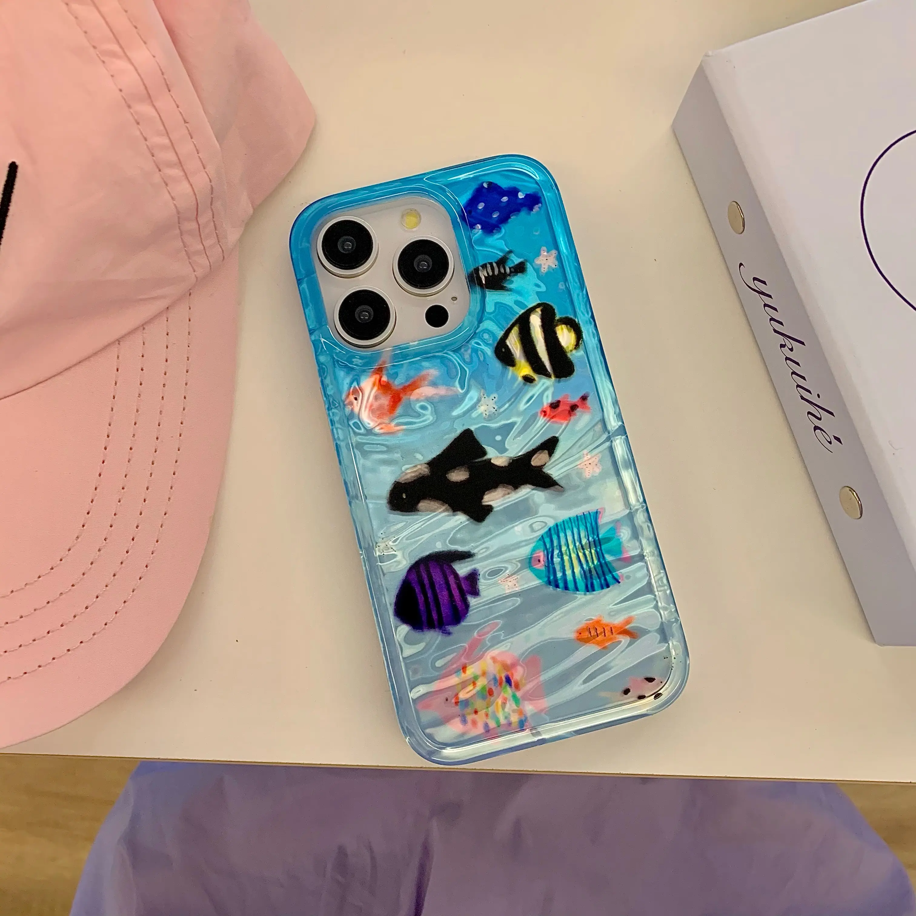 Korean Ins Ripple Texture Ocean Fishes Phone Case for iPhone 16 15 14 13 11 Pro Max Plus Back Cover for 12 Pro Max
