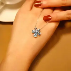 Aquamarine Petal INS Luxury Vintage Minimalist Blue Flower Necklace for Women