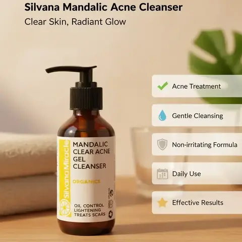 Silvana Miracle Skincare Mandelic Acid Acne Cleanser Gel - Gentle Organic Natural Cleanser, Oil Control Gel, Fragrance-Free Exfoliating Acid Option for Cleansing, Acne Reduction, Clogged Pores, 4-5.9 Fl Oz (5.9oz Choice)