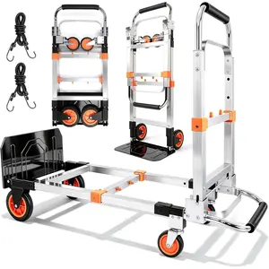 3 in 1  Folding Hand   Cart with Wheels, Convertible Heavy Duty  Cart, Collapsible Hand  for Moving Furniture Shopping for Garden  Office Warehouse,500lb Load(Orange)